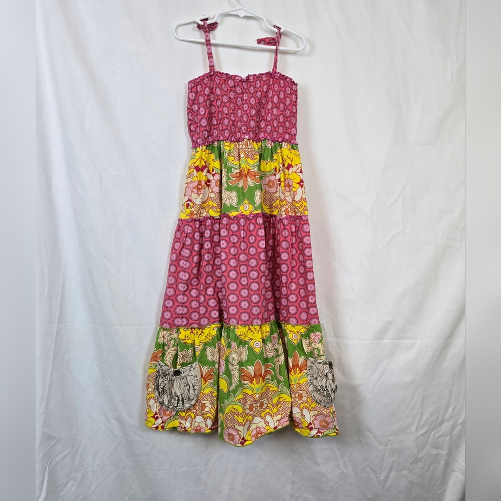 Mustard Pie Girls Pink Floral Multicolored Ruffled Tiered Sleeveless Dress Sz 10 - Picture 5 of 7